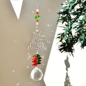 Crystal Suncatcher Christmas Tree Ornament - Love Joy Peace Family Christmas